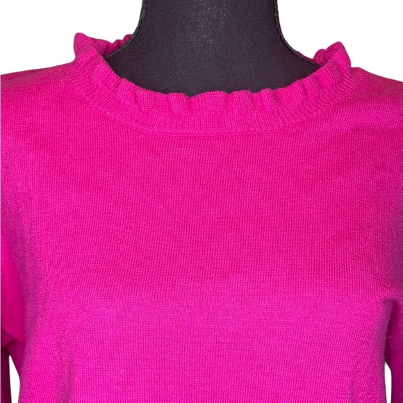 Talbots Hot Pink Ruffle Neck Sweater | Size MP Petite | Cotton Wool Blend 0012 - Picture 2 of 8